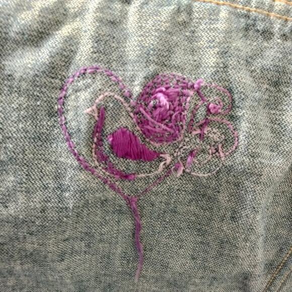 Wrangler Jean Jacket Unique Embroidery & Bob Dylan‎ Patch Womens Size Large - Picture 11 of 11